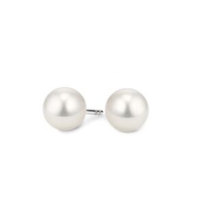 Renaissance Collection Cultured Pearl Studs White Gold Over 925 Sterling Silver